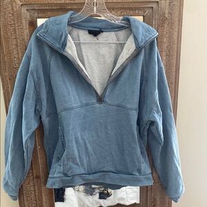 Urban Outfitters Blue Denim Quarter-Zip Pullover